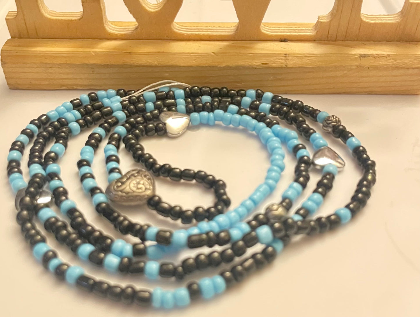 Tie-On Waist Candy Blue, Black, and Hearts