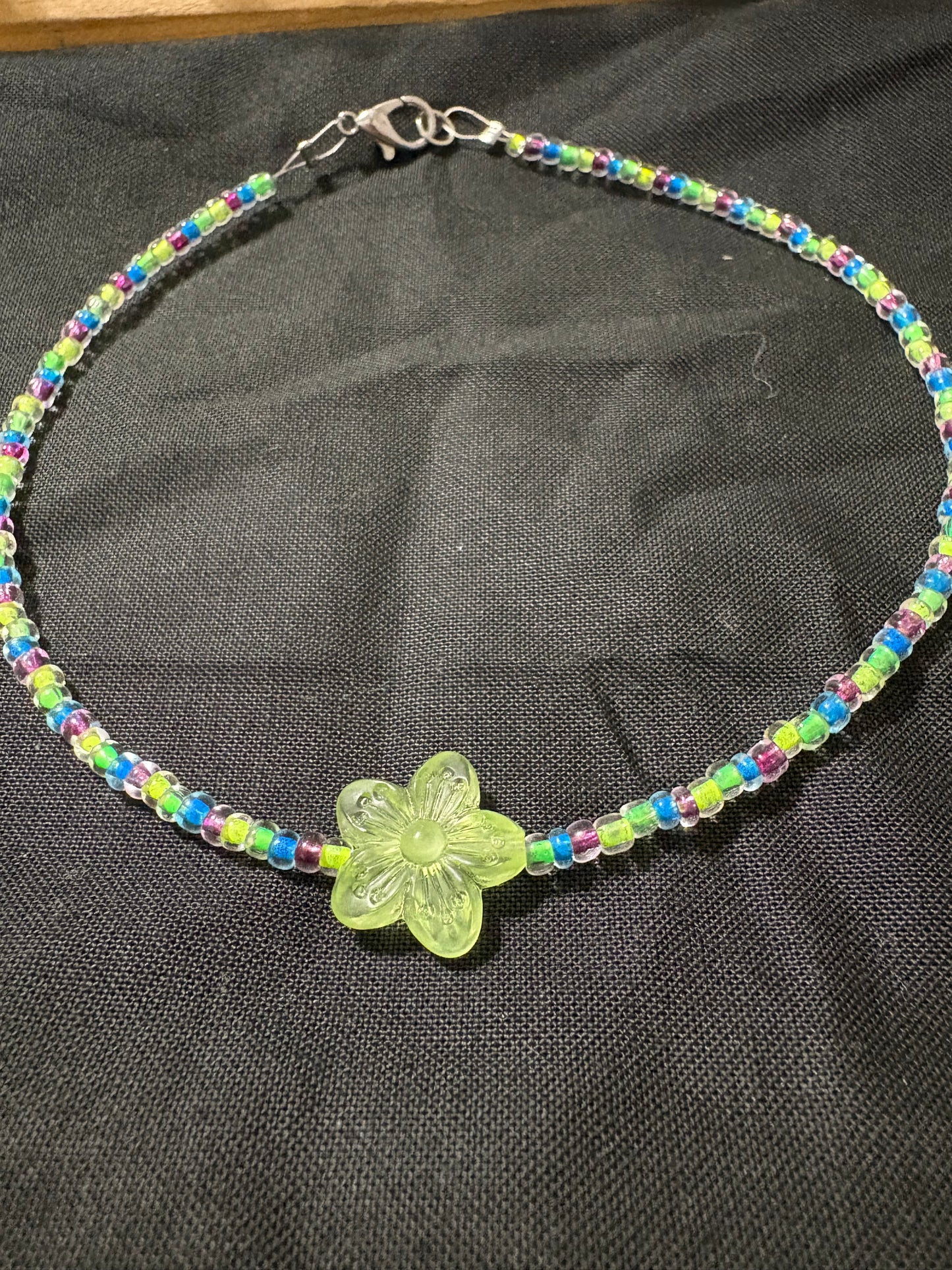 Green Flower and Neon Blue Mix Anklet