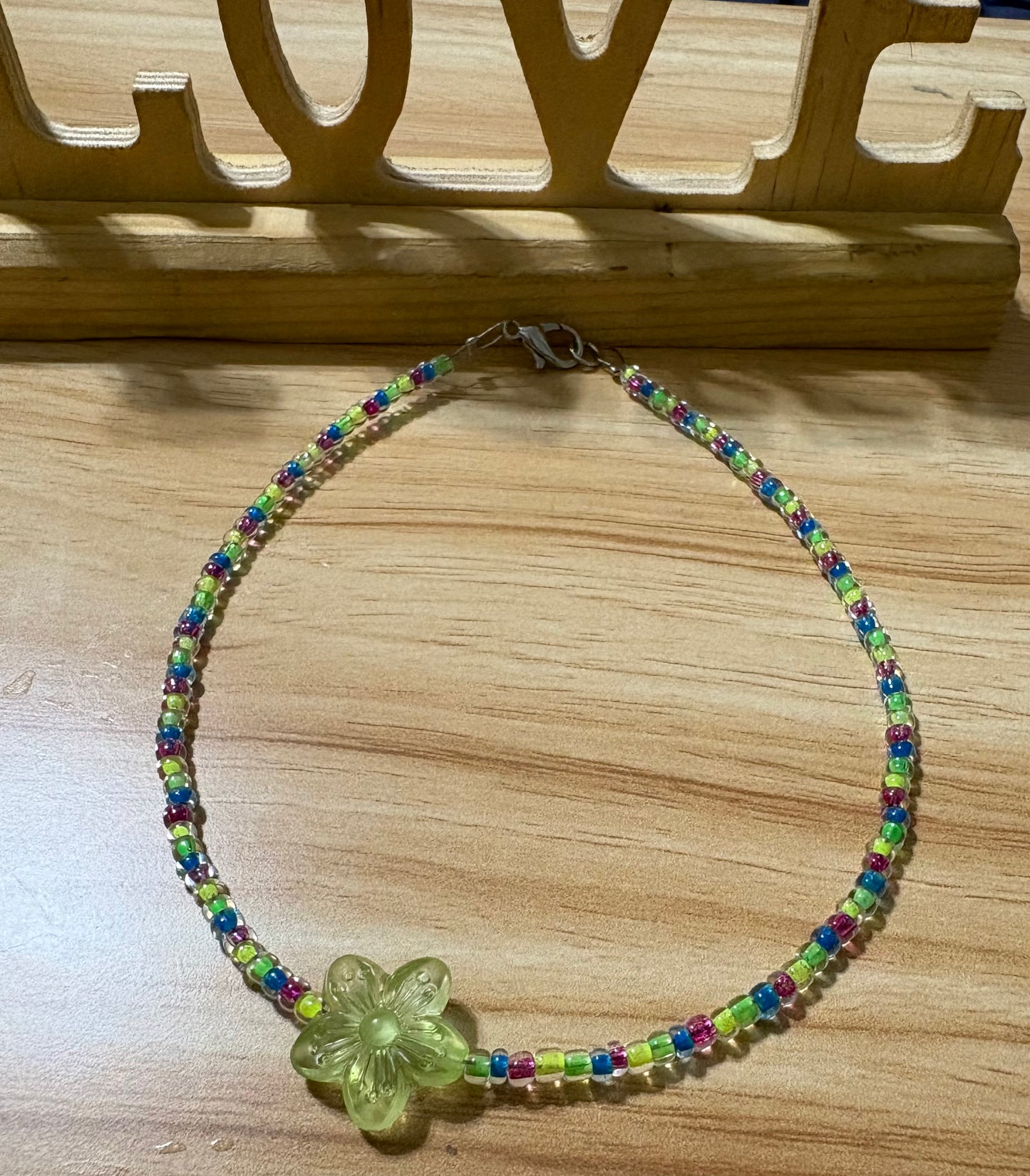 Green Flower and Neon Blue Mix Anklet