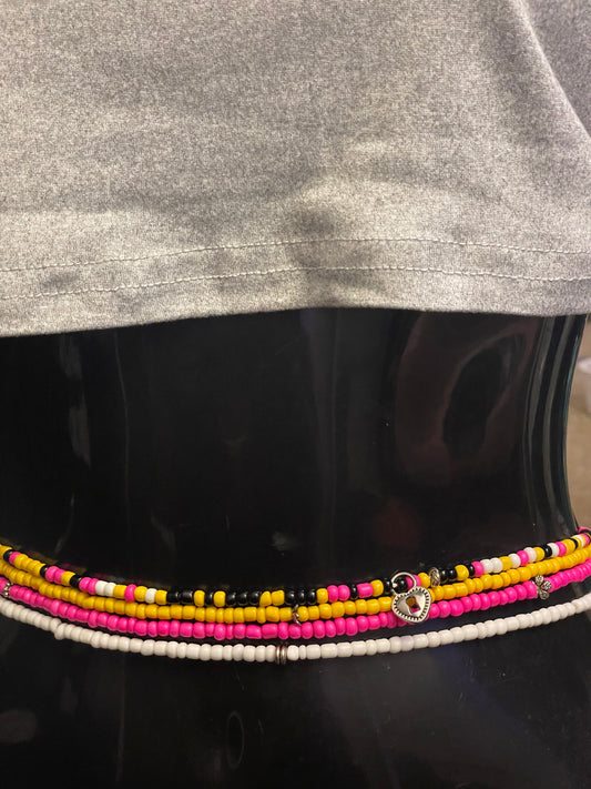 Hot Pink Yellow White and Multicolor Waistbeads