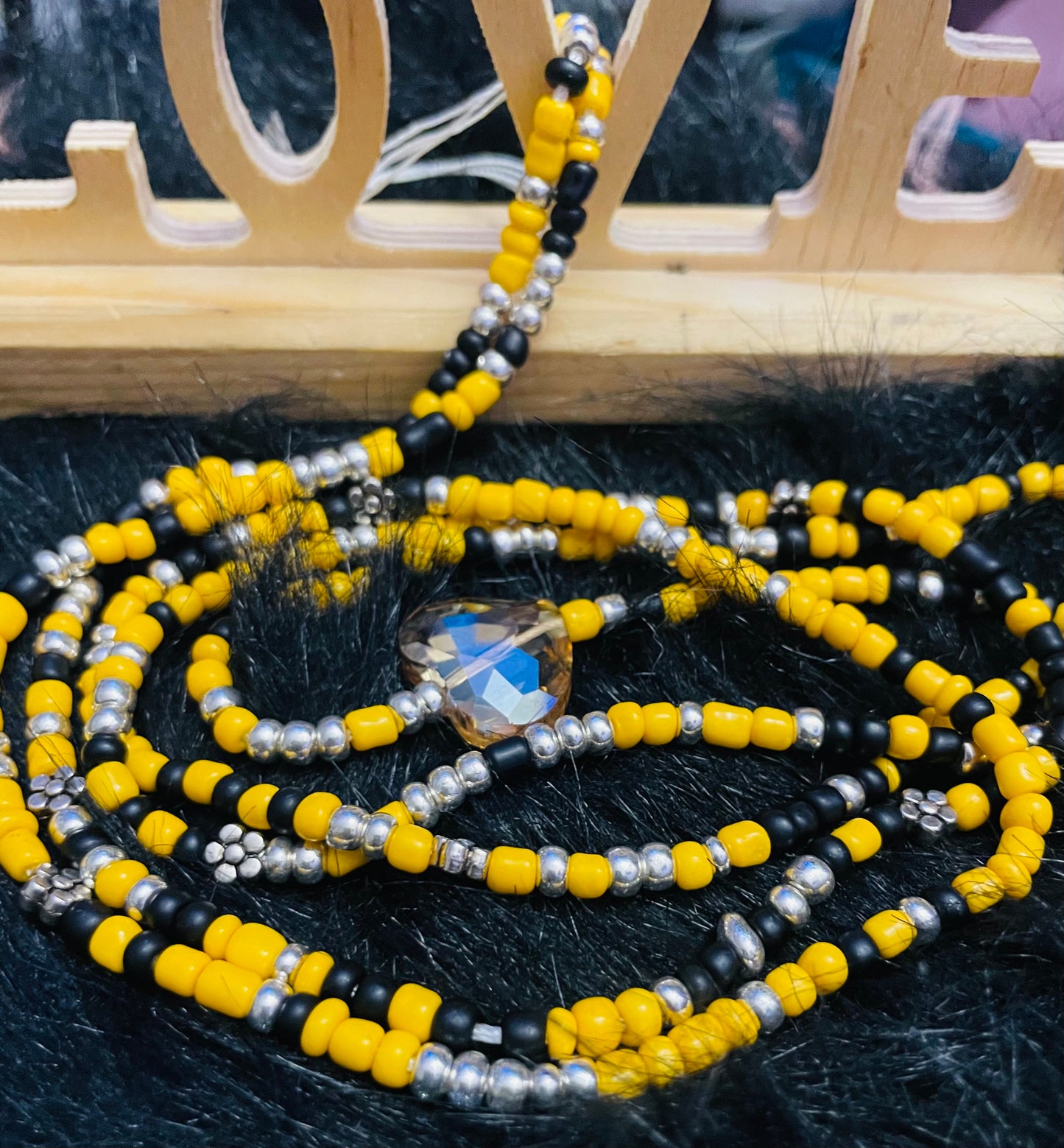 Yellow Black and Silver Waistbeads