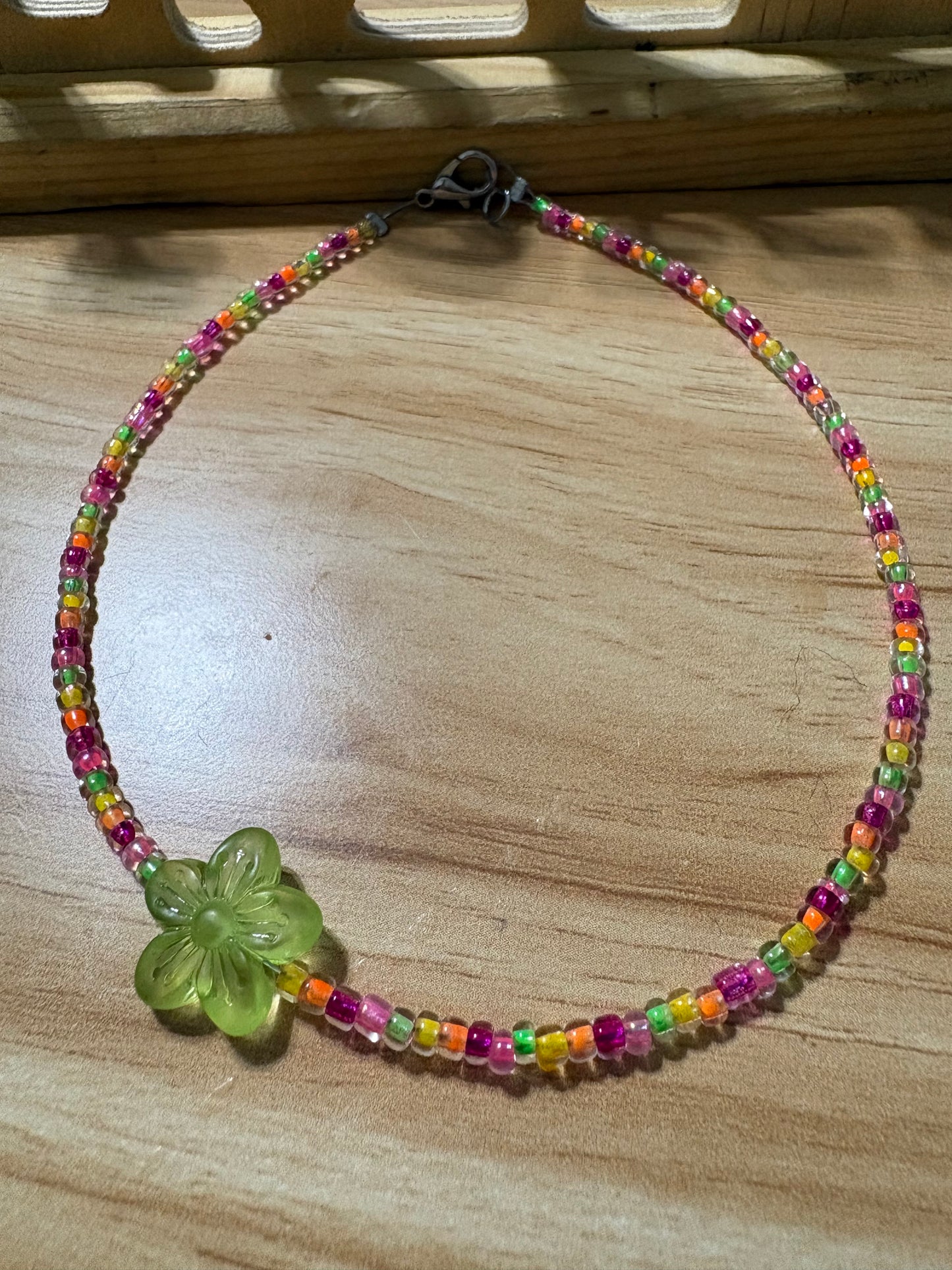 Green Flower and Neon Pink Mix Anklet