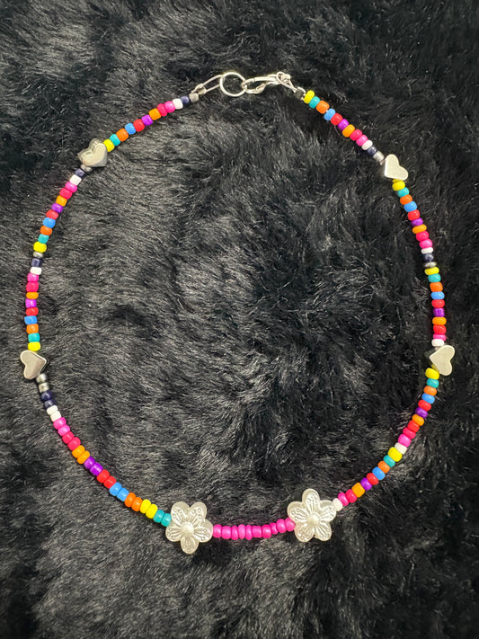Rainbow Hearts N Flowers Anklet