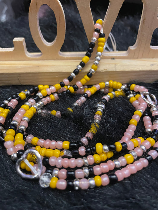 Soft Pink Yellow and Black Waistbeads