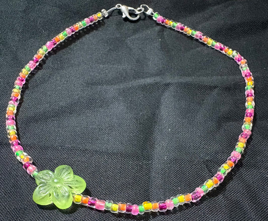 Green Flower and Neon Pink Mix Anklet