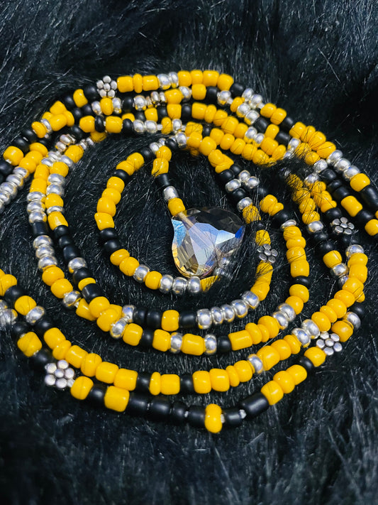 Yellow Black and Silver Waistbeads