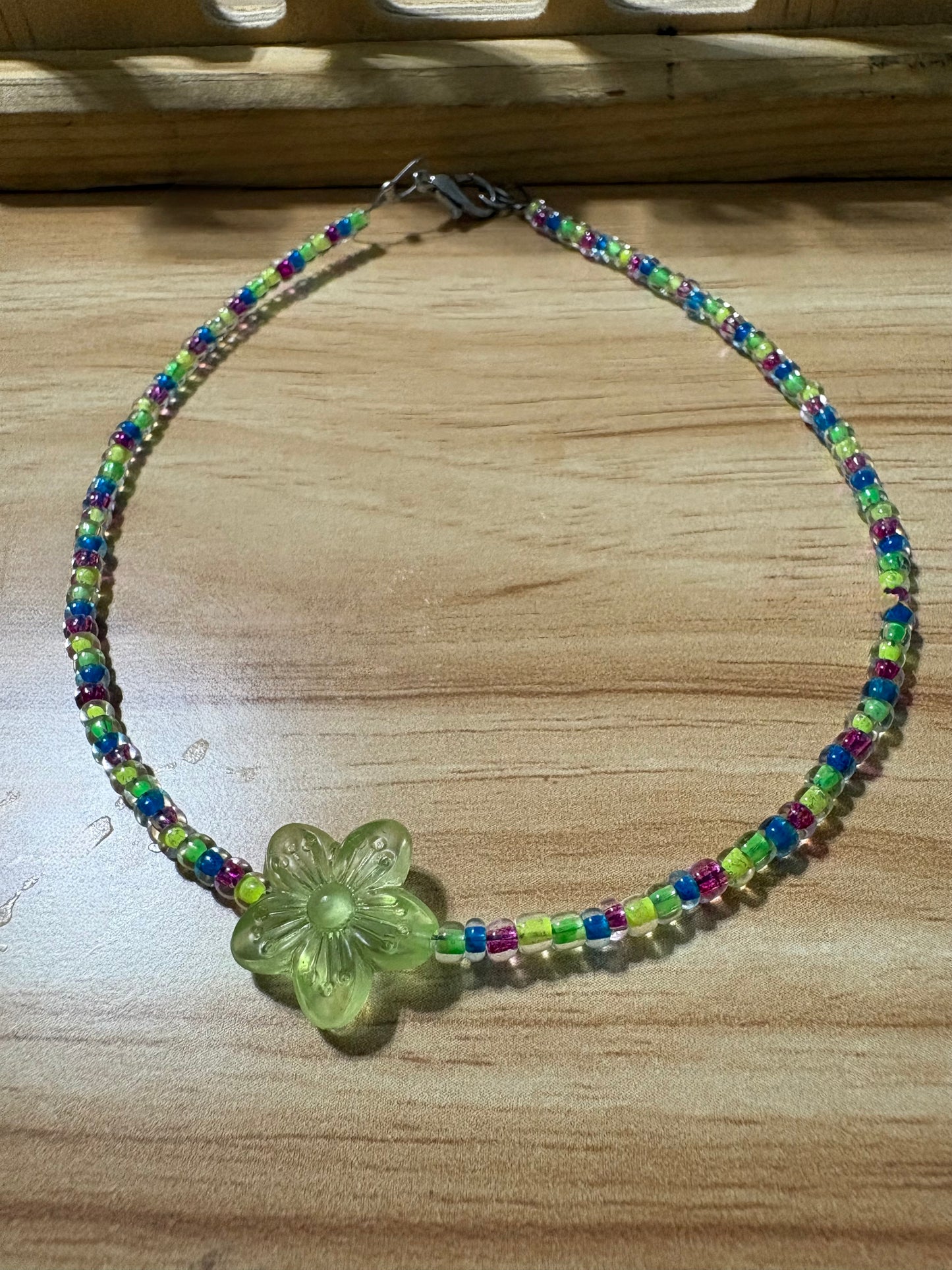 Green Flower and Neon Blue Mix Anklet